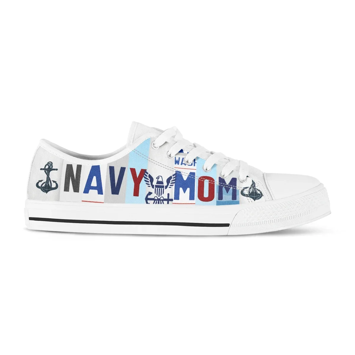 License Plate Navy Mom Women White Shoes Skateboard Shoes Low Top American Style Comfortable Sneakers Sports Canvas Shoes