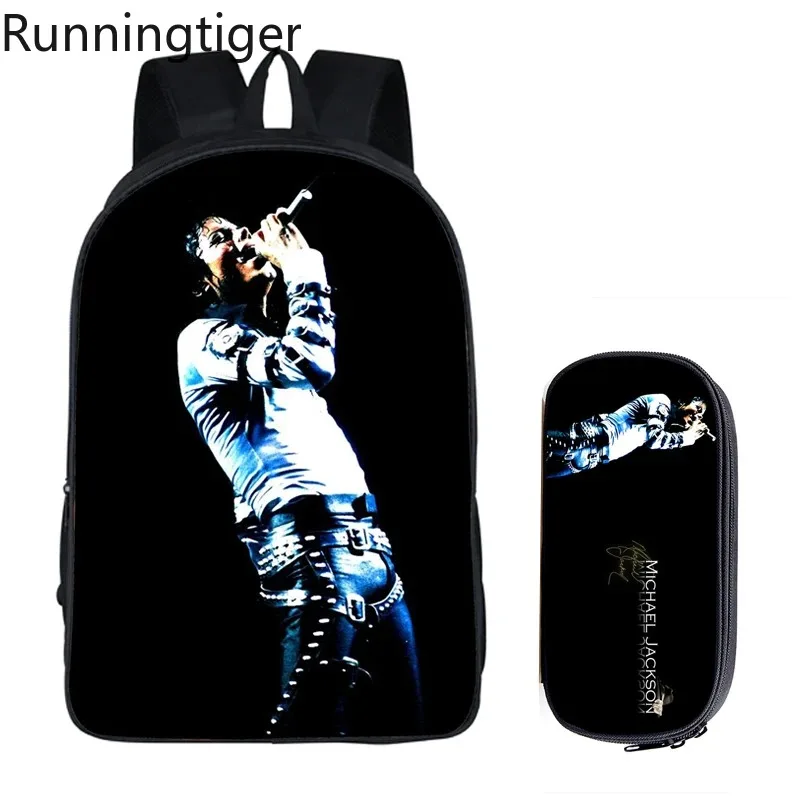 Student Backpacks DIY Michael Jackson Printing Children School Bags for Boys Men Book Bag 2PC Set with Pencil Case Harajuku Bag