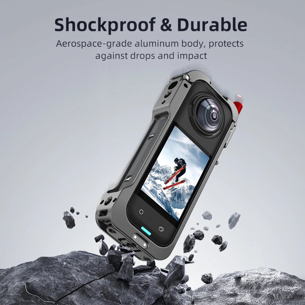 Cornice per Action Camera con Protezione Lente, Staffa di Espansione a Sgancio Rapido, Attacco Cold Shoe e Custodia per Action Camera X5 - immagine 2