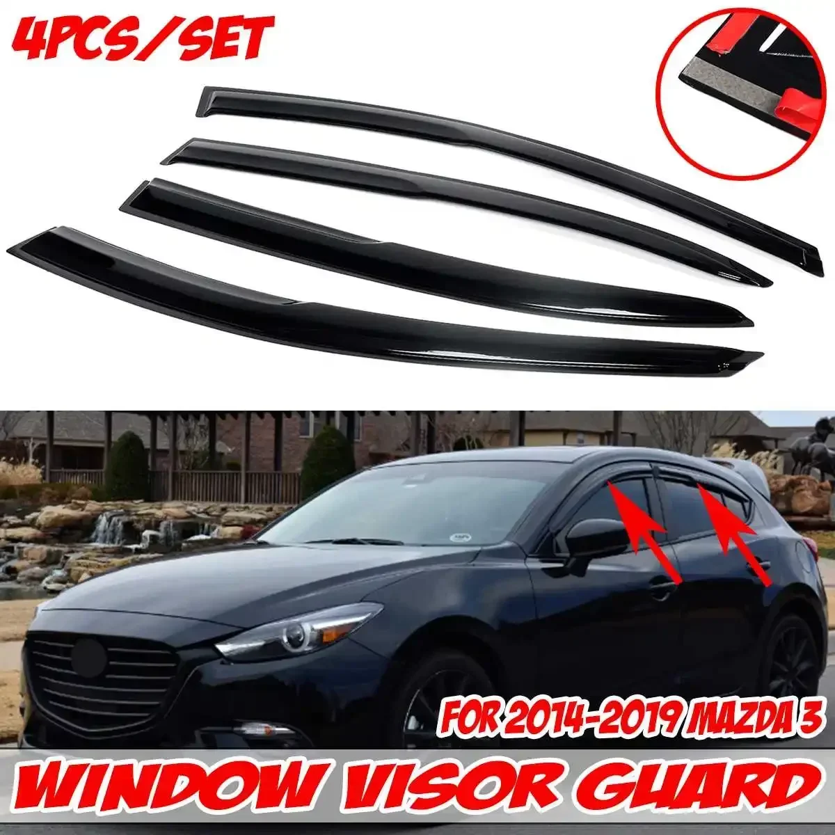 

HIgh Quality 4Pcs Cae Side Window Visor Guard Vent Rain Guard Cover Trim Awnings Shelters Protection Guard For MAZDA 3 2014-2019