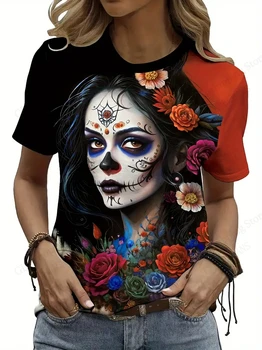 🌟 Women’s Holiday Tees – Día de los Muertos & Halloween Skull Prints 🌟 1