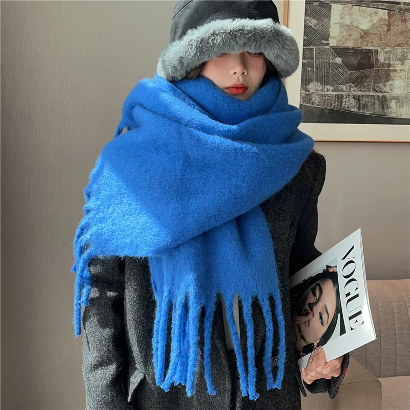 Winter Women&rsquo;s Scarfs Cashmere Shawls Wraps Female Solid Long Hijab Stoles Pashmina Bufanda Tassel Autumn Lady Headband