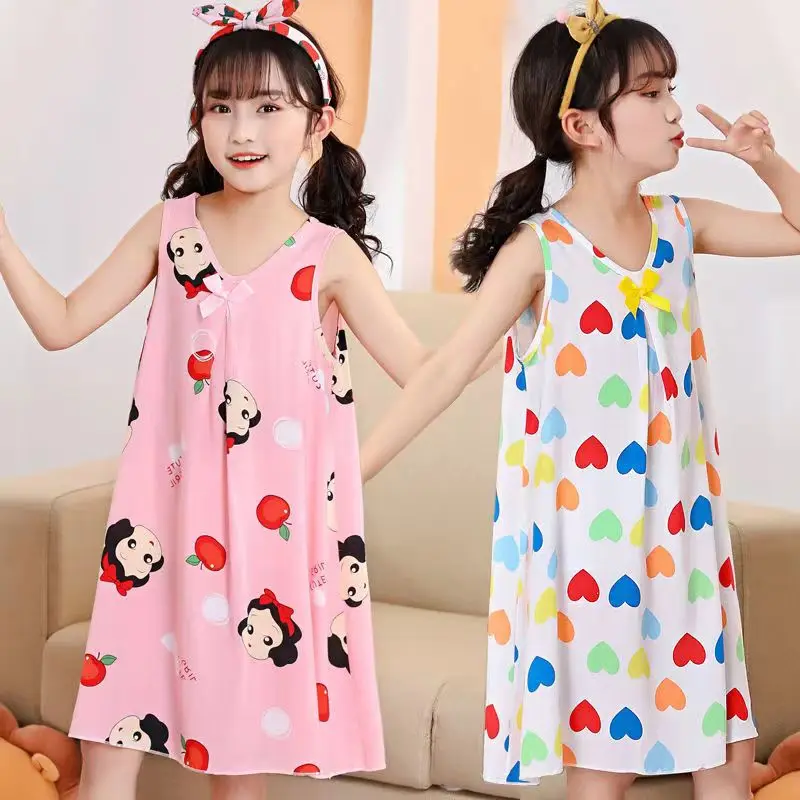 Summer Girls Nightgowns Pajamas Kids Sleeveless Nightdress Cute 100