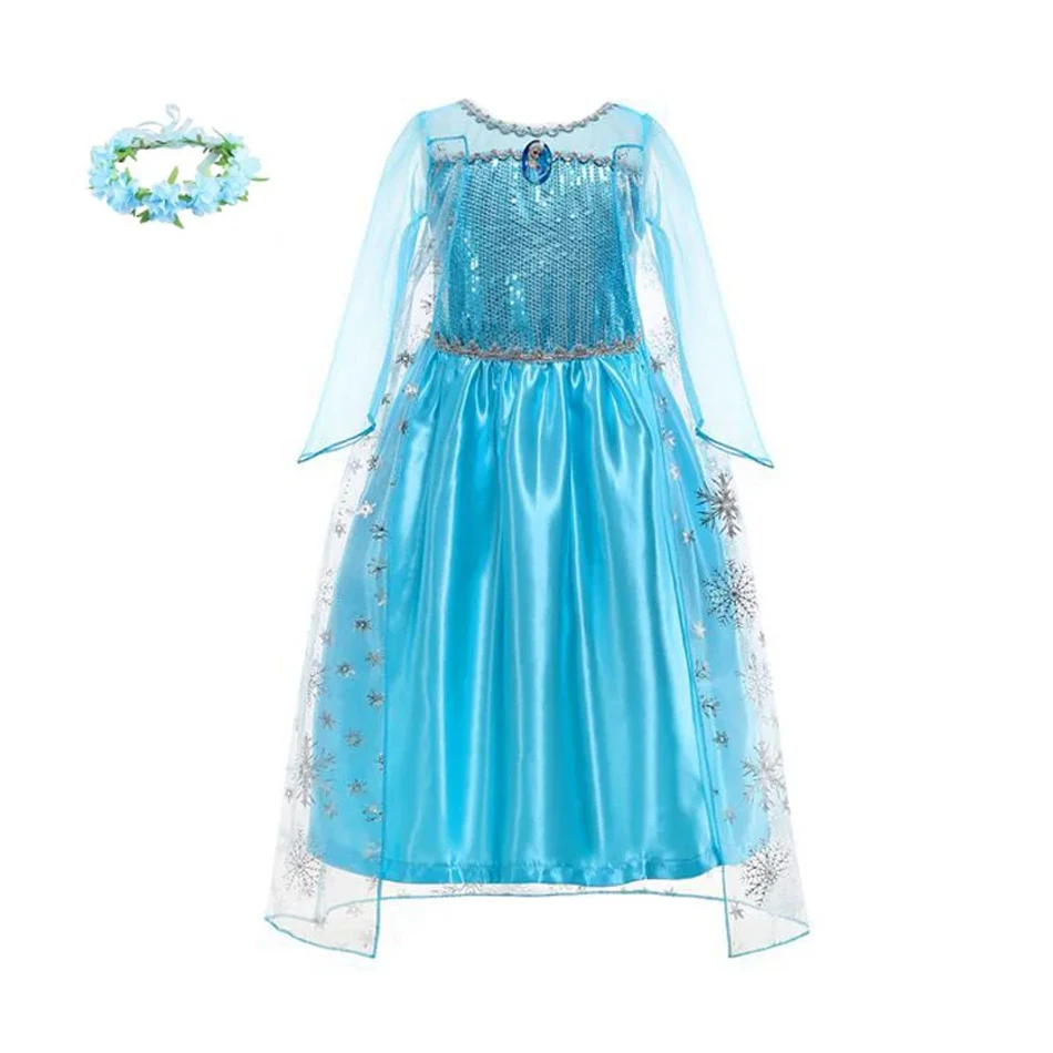 thumbnail image 1 of Disfraz de princesa para niña, disfraz de Elsa con lentejuelas, fantasía, para niños, cosplay, ropa en capas, vestido de reina de las nieves para Halloween, 1 of 5