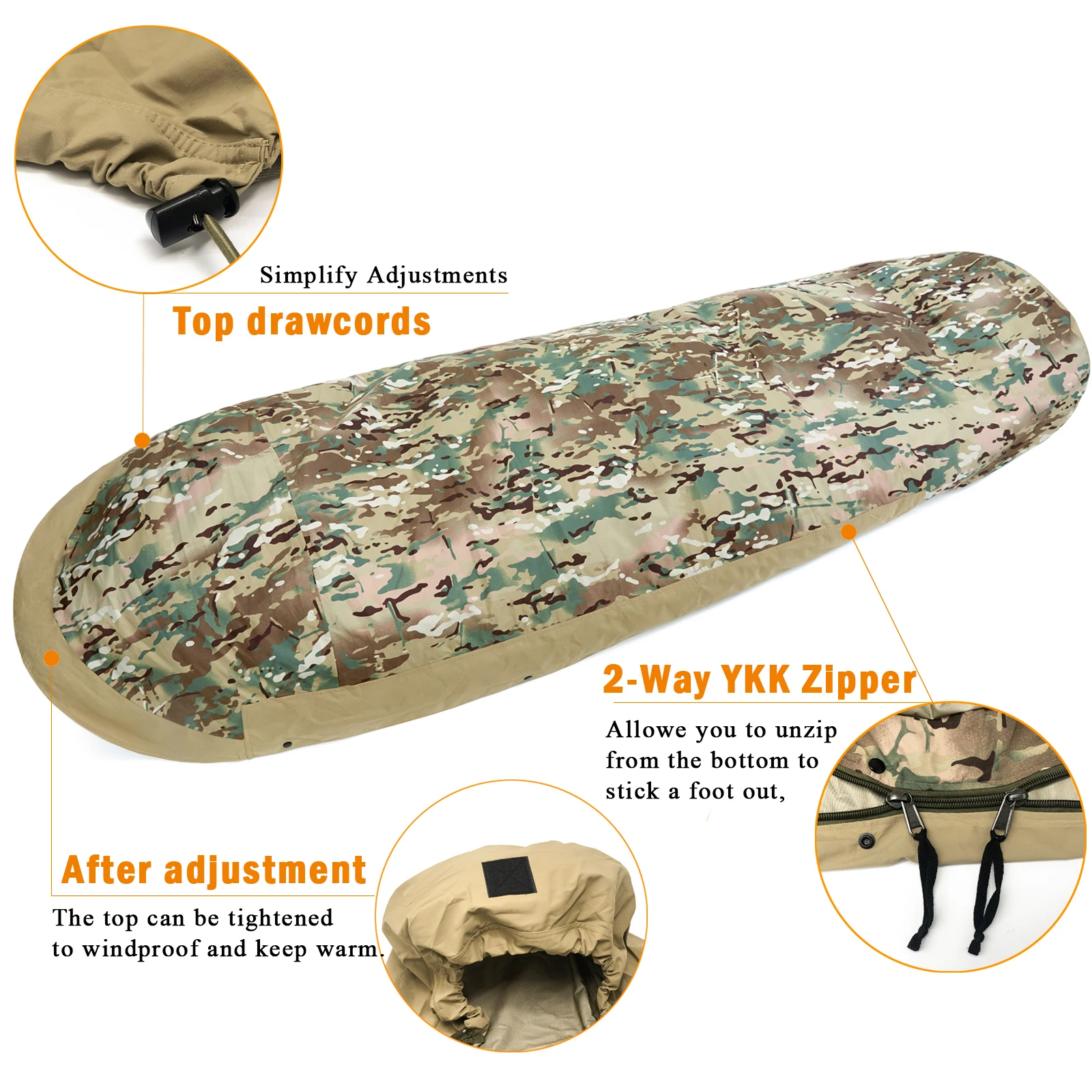 Bivy Cover Sack for Military Army Modular Sleeping System, Waterproof Outer Shell for Sleeping Bag, Minimalist Stealth Shelter 6