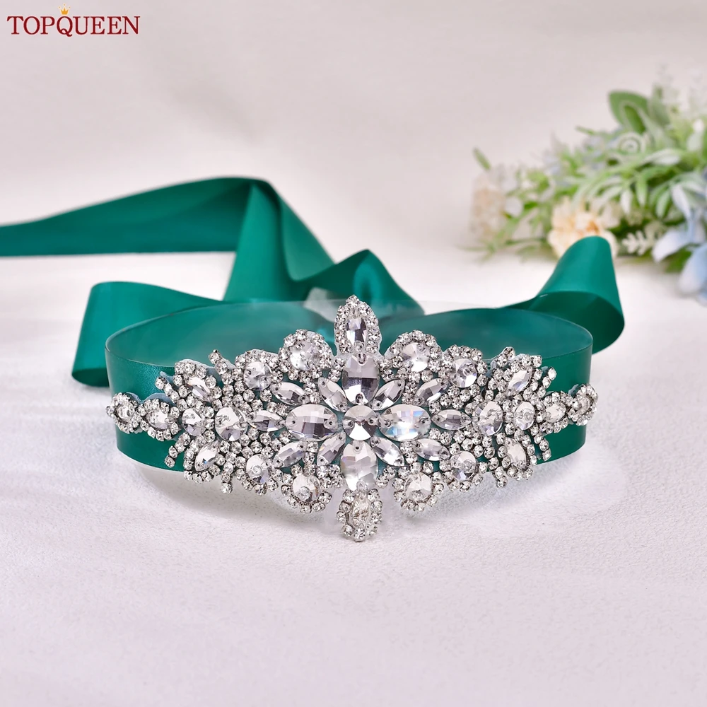 TOPQUEEN Bridal Wedding Belts Luxury Silver Rhinestone Girdles