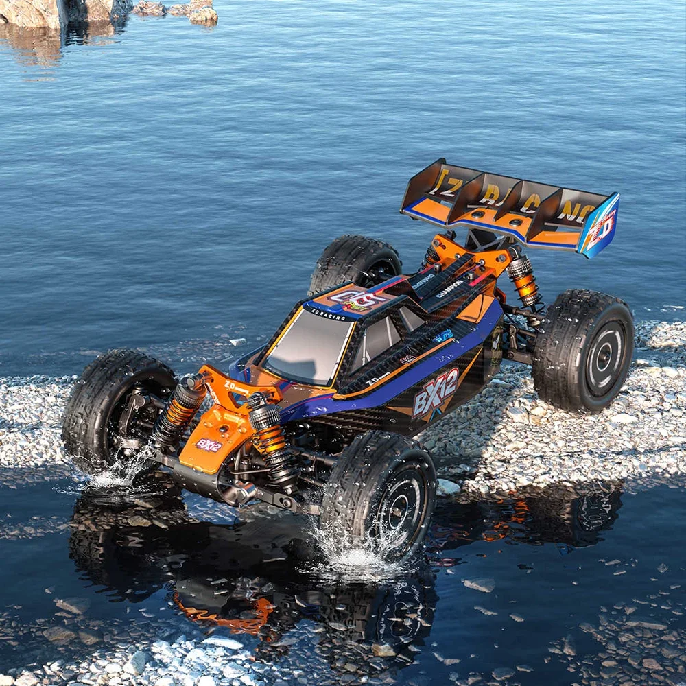 Détail du châssis et des suspensions du Crawler Buggy RC 4WD Tout Terrain orange.