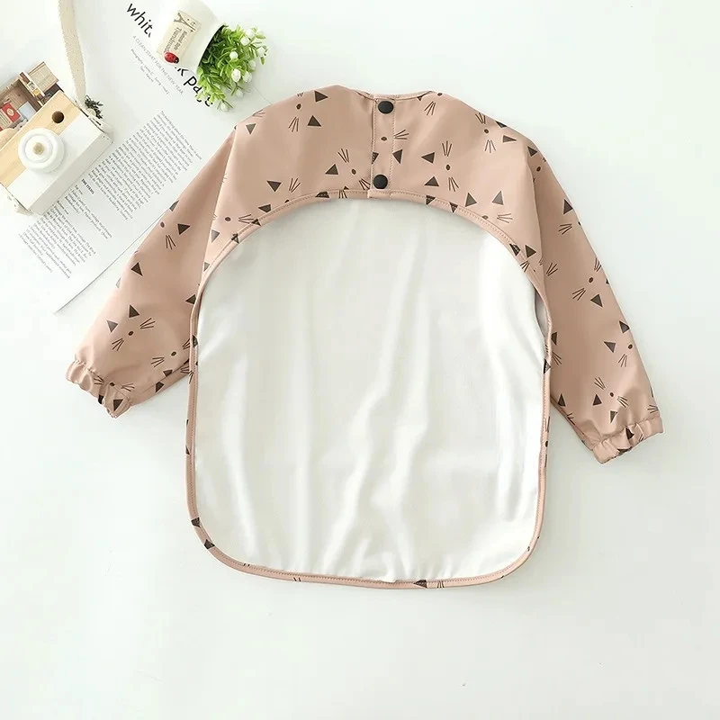 PU Baby Soft Waterproof Bib Kid Long Sleeves Adjustable Feeding Cloth Little Boy Girl Painting Smock Child Meal Eating Apron S-M