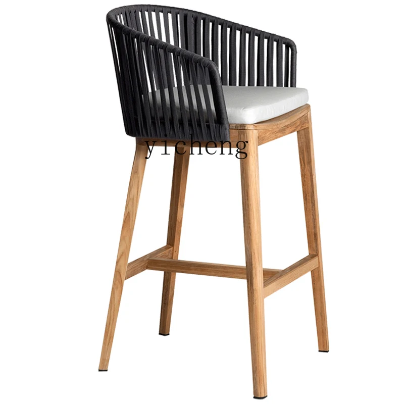 

Tqh Rattan a High Stool Backrest Bar Stool Modern Minimalist High Leg Cafe Bar Stool