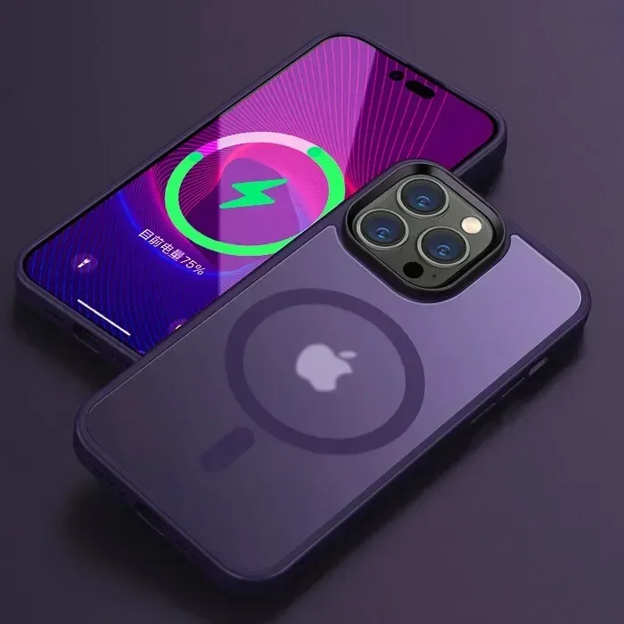 Luxury Matte Magnetic Translucent Shockproof Phone Case with Wireless Charging Compatibility