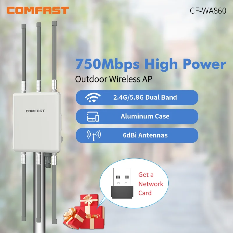 Comfast Outdoor Wifi Access Point 750Mbps Ripetitore Wireless A Lungo Raggio 2.4G 5.8Ghz 360 ° Antenna Ip67 Stazione Base Impermeabile Ap