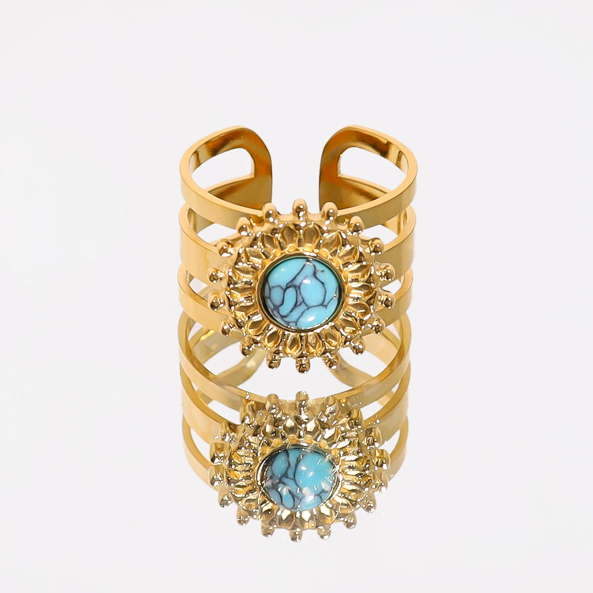 WILD & FREE Stainless Steel Vintage Turquoise Stainless Steel Rings for Women 18K Gold Plated Luxury Tarnish Free Jewelry