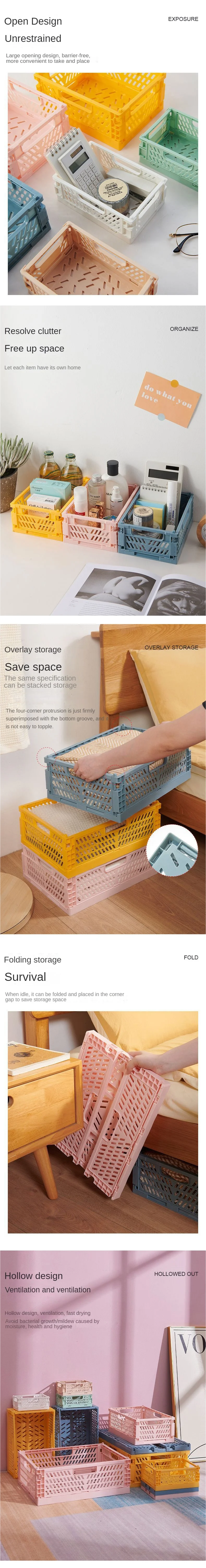 Description Picture 6 of itemNew Mini Storage Basket Foldable Home Desktop Clutter Organizer Dormitory Portable Multifunctional Solid Color Storage Basket