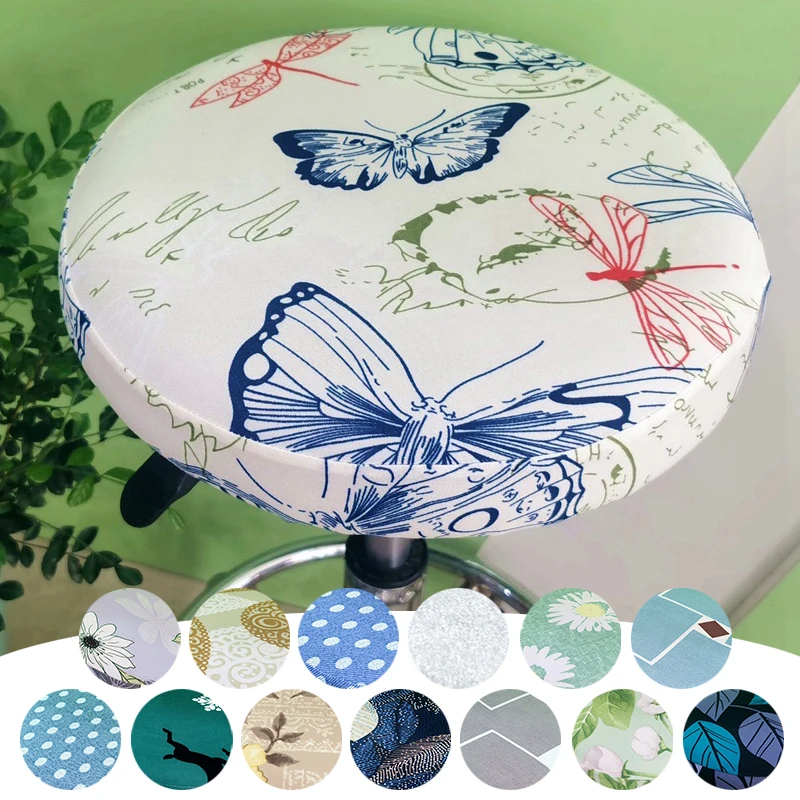 Round Elastic Chair Cover Plantprinted Table Seat Cover Dustproof