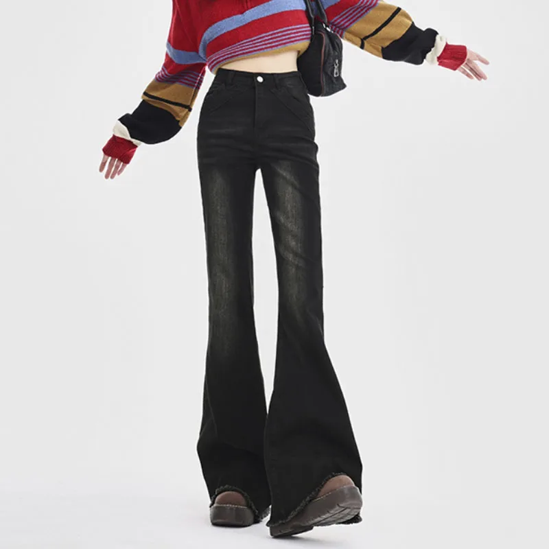 

Уличные джинсы в американском стиле, шикарные винтажные расклешенные джинсы с высокой талией, женские джинсовые брюки в эстетике