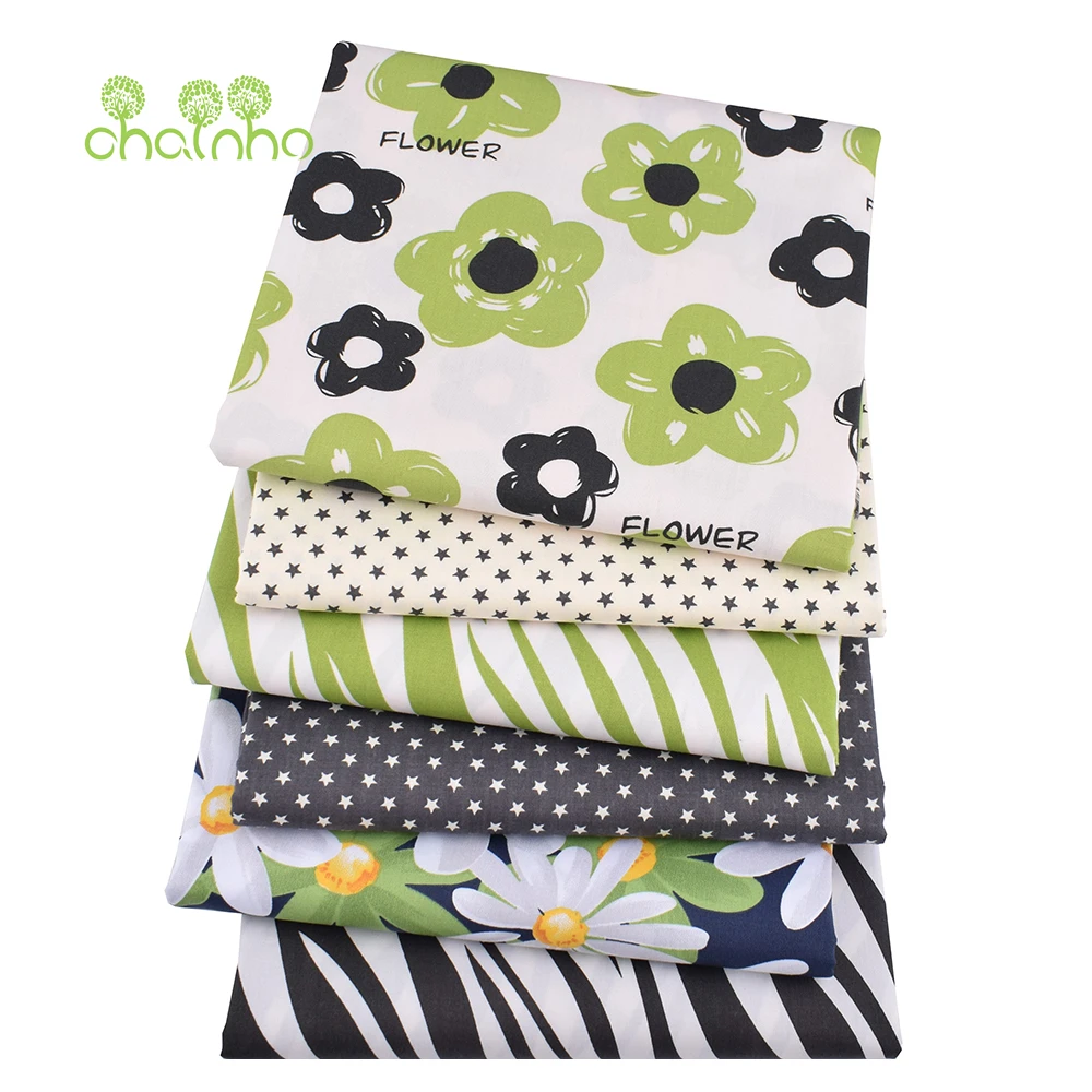 Chainho,Green Floral  Printed Twill Cotton Fabric,Patchwork Cloth,DIY Sewing Quilting Home Textiles Material For Baby Children's