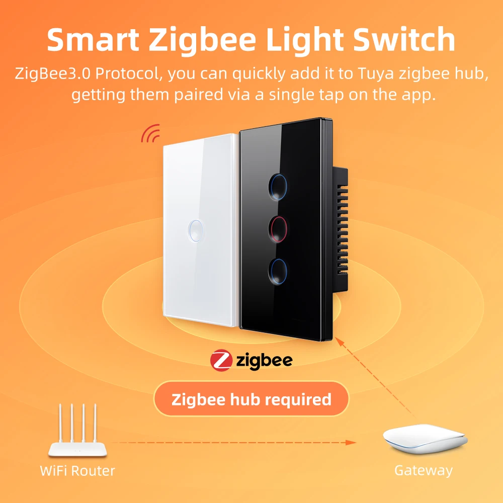 Avatto Tuya ZigBee Touch Smart Switch 1/2/Gang gerillte Taste Lichtsc halter drahtlose Fernbedienung funktioniert mit Alexa,Google Home