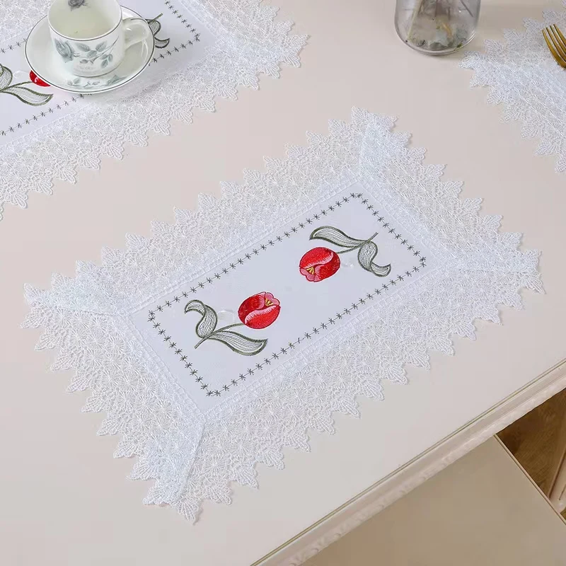 

Table decoration and accessories rose flower linen embroidery table place mat Cloth placemat coaster Christmas wedding kitchen