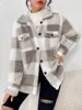 Europe and the United States autumn and winter open-button lapel plaid coat plaid pattern button front jacket warm 2