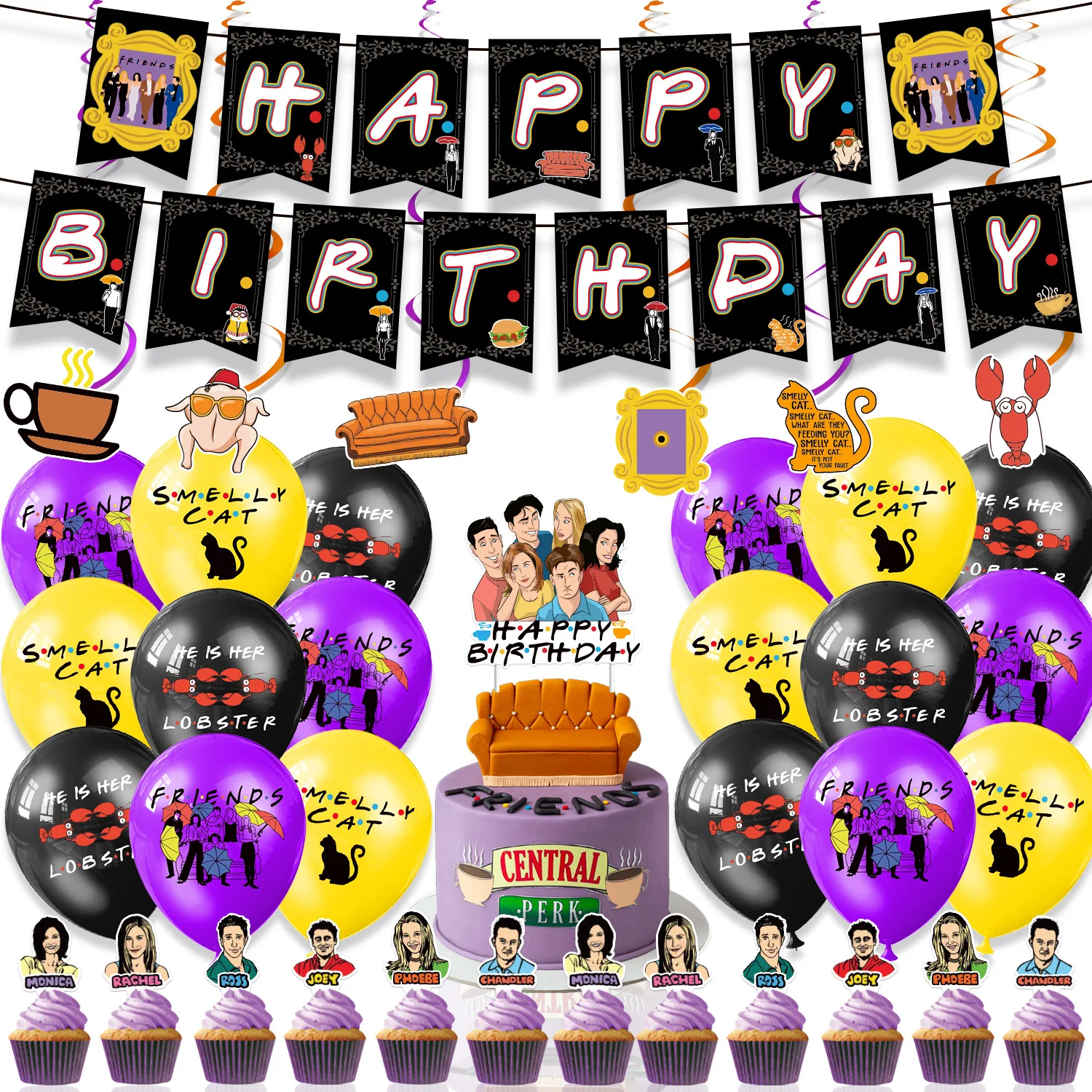 US TV Freunde Thema Erwachsene Geburtstag Party Ballon Banner Hintergrund Kuchen Topper Dekor Liefert Geschenke Sammeln Foto Schießen Requisiten – Detail 2