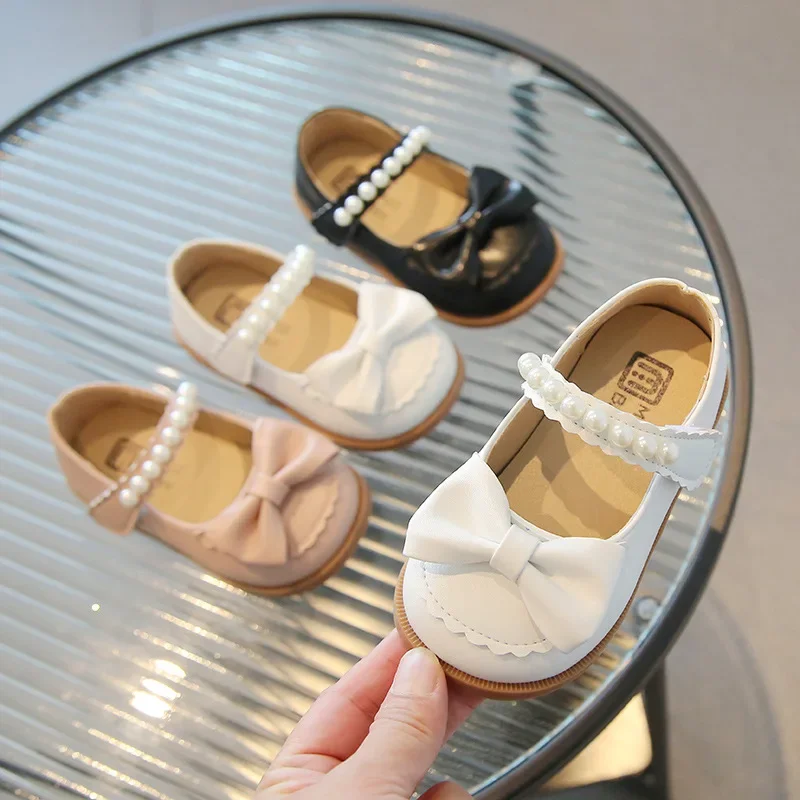 Children's Leather Shoes Kids Casual Shoes for Toddlers Little Girls Infants Spring Autumn Princess Pearls Bowtie