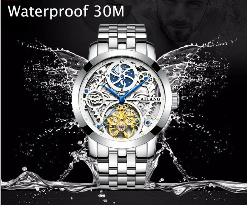 Orologio da uomo di lusso AILANG con tourbillon scheletrato, a carica automatica, meccanico, in acciaio inossidabile, impermeabile, da uomo._voghion.com