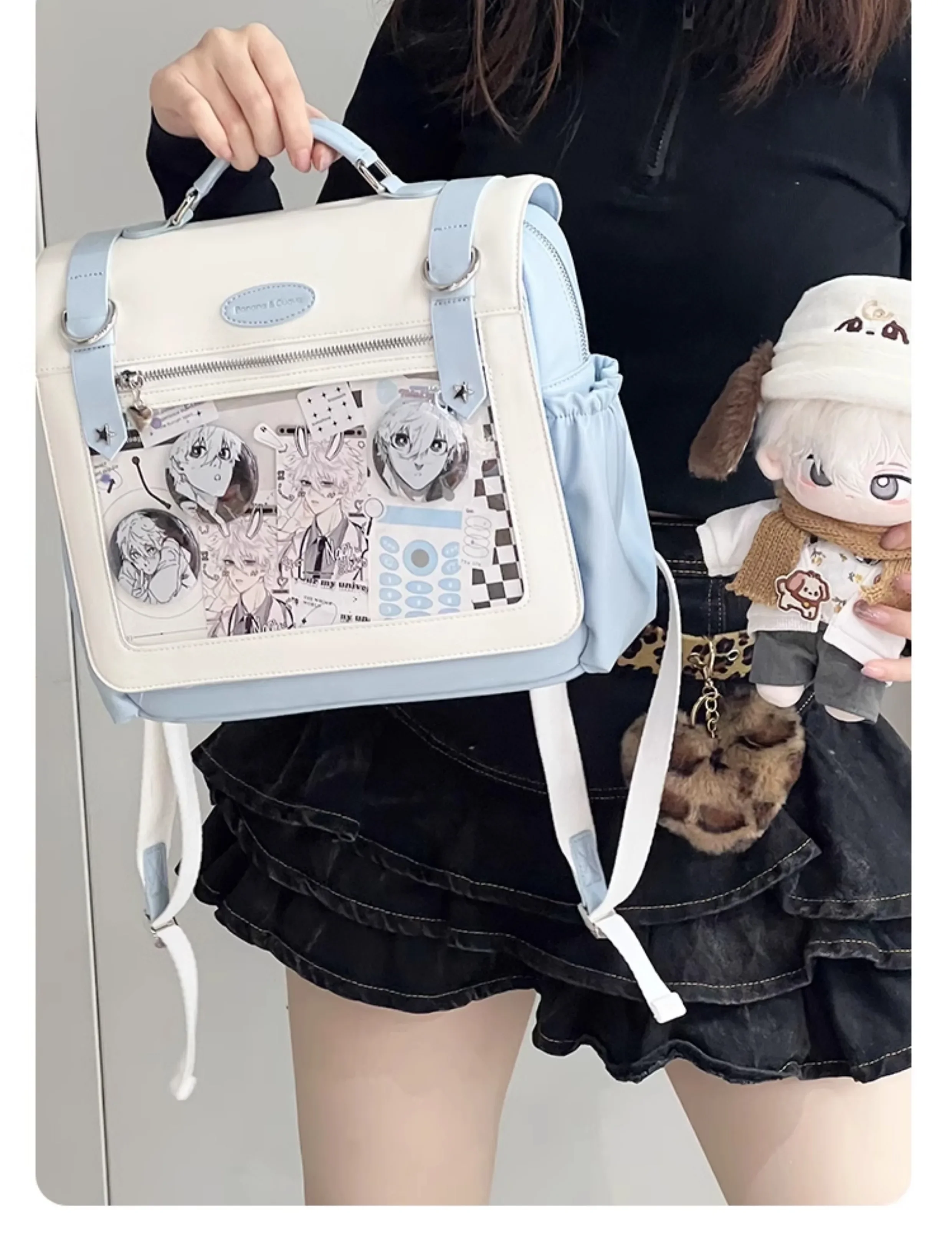 Kawaii Shoulder Messenger Bags Cute Student Transparent Large Capacity Japanese Pink Backpack Fashion Itabag Schoolbag 3