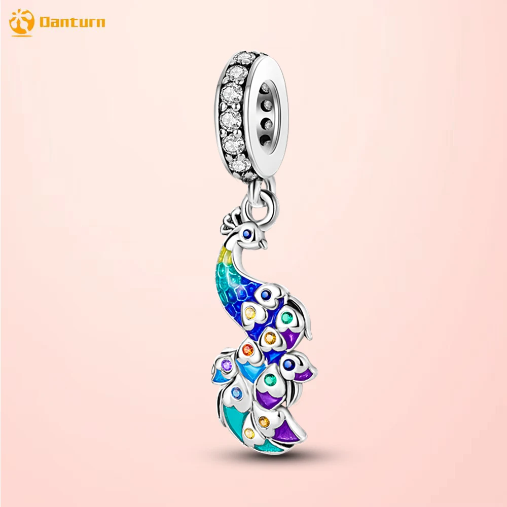 

Deedate 925 Sterling Silver Beads Peacock Dangle Charm fit Original Pandora Bracelets or Necklaces for Women