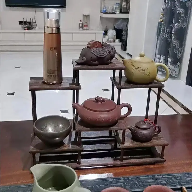 중국식 웬지 나무 데스크탑 보구 선반, 다층 원목 디스플레이 랙 (찻주전자, 차 세트, 장식품 및 홈 데코용)