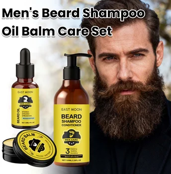 Natural Plant Extract Hair Care Set For Men 2in1 Shampoo&Care Oil&Balm Beard Kit Refreshing Smoothing Soften Beard Care 1