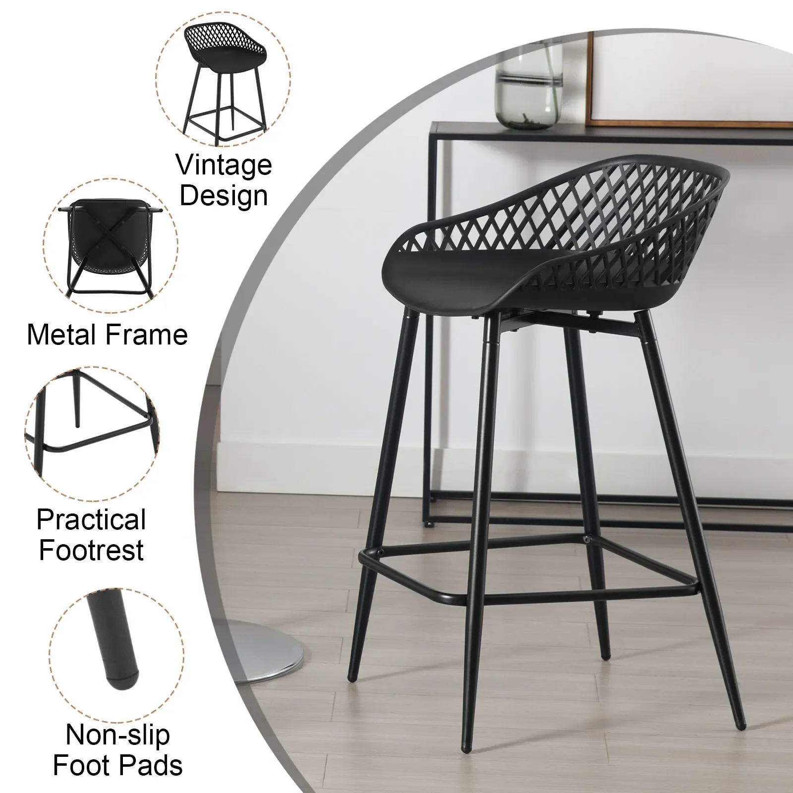 WOLTU 2 TEILE/SATZ Barhocker Thekenhocker Hoher Bistrostuhl mit durchbrochener hohler Rückenlehne Fußstütze Outdoor Garten Küchenstuhl – Detail 12
