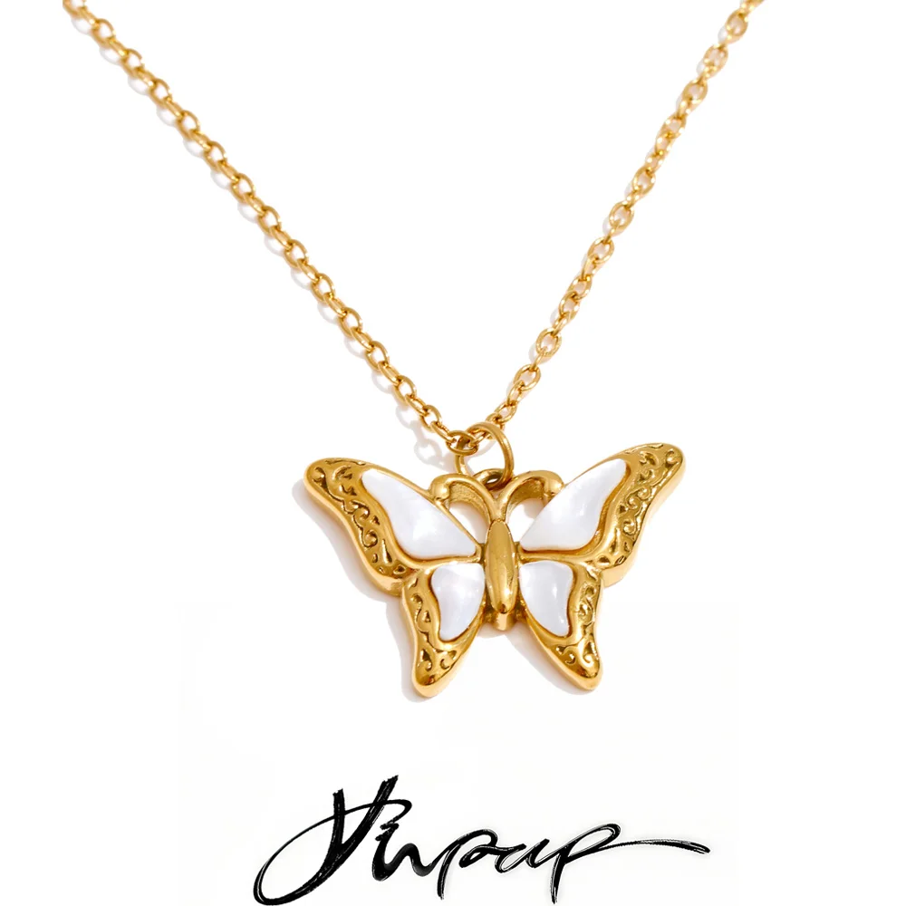 Yhpup 2025 Shell Butterfly Pendant Necklace for Women