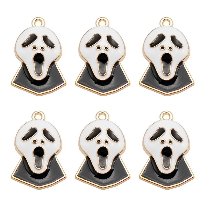 8PCS Enamel Screaming Ghost Charms Alloy Halloween Ghostface Pendant