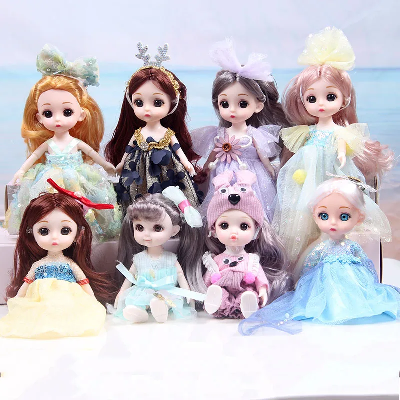 

New 13 Joint Movable 16cm Mini Doll 3D Eyes Dolls 8 Points Suit Clothes 1/12 BJD Fashion Princess Girl Dress Up DIY Toy Gift