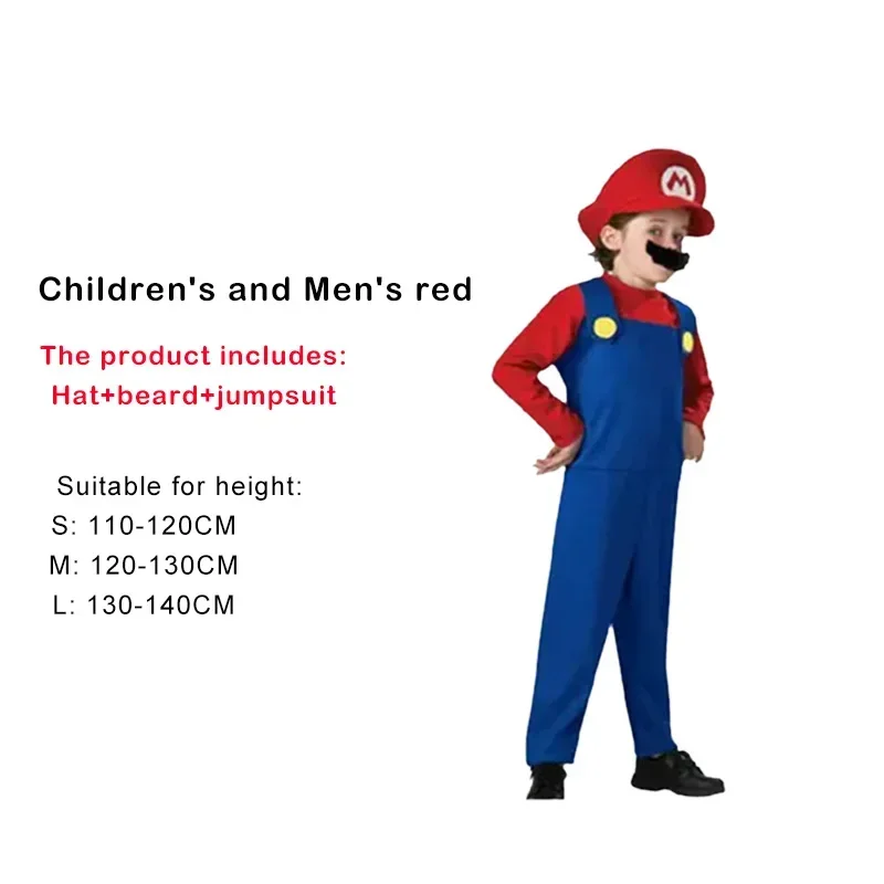 Anime Luigi Brothers Cosplay Costume Marios boy Jumpsuit Beard Hat Set Halloween Costume