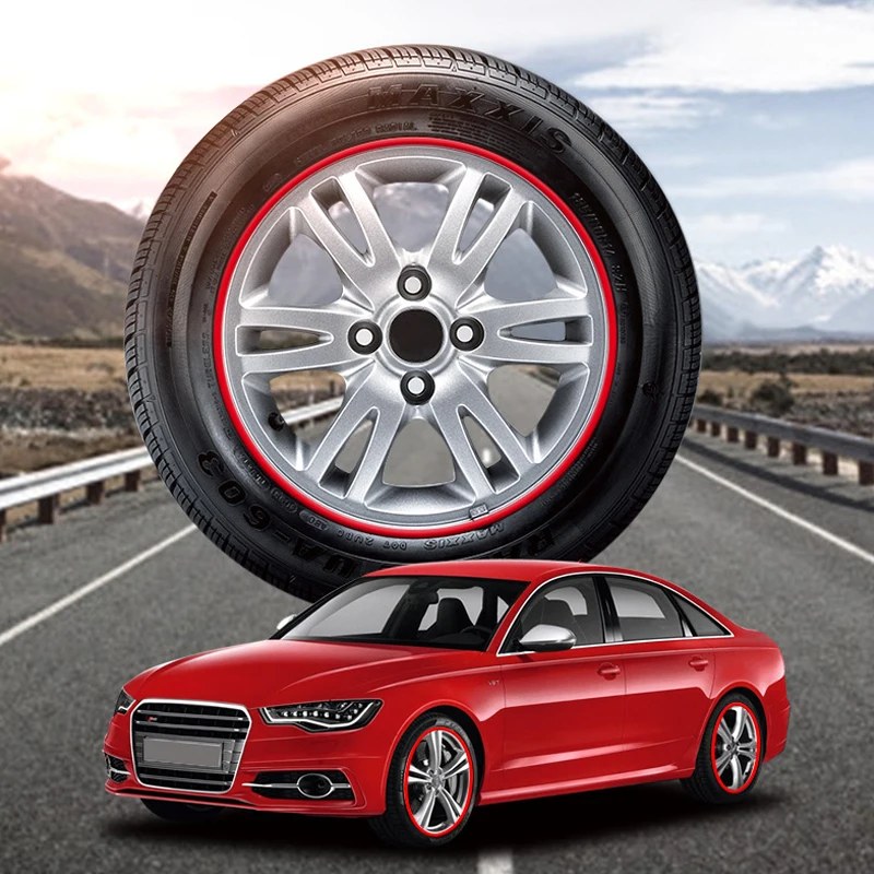 Car Wheel Rim Strip Car Stickers 8 Meters Car Wheel Rim Blades Protector Line Tire Guard Decorative Strip Rubber Moulding Trim