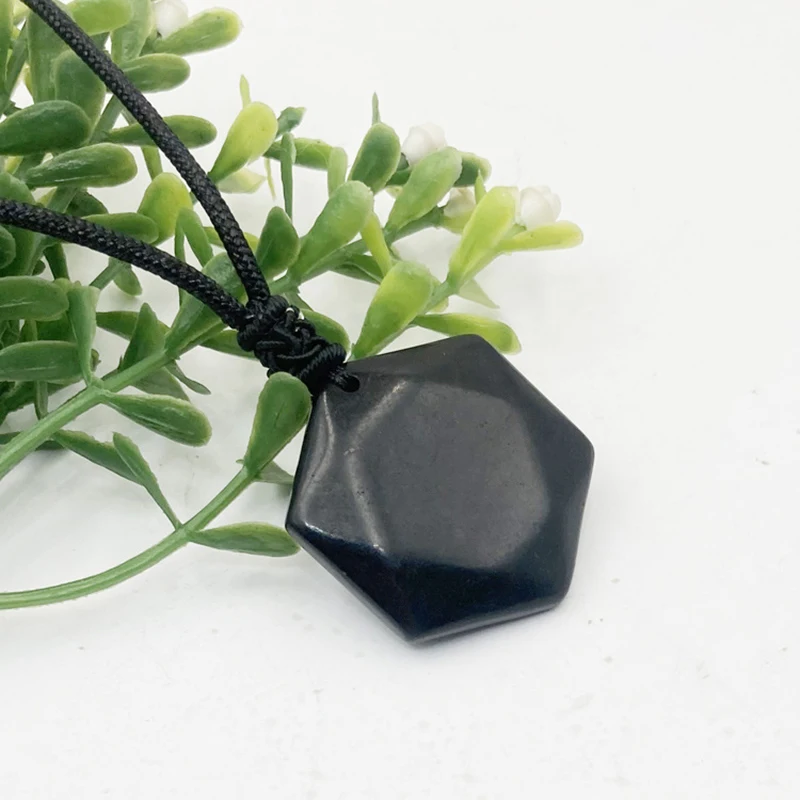 Russian Natural Shuhgite Hexagon Pendant Handmade Cubic Pendant Lucky Stone for Reiki Energy Healing