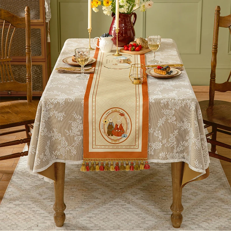 

Spring Rabbit Table Runner American Light Luxury Pastoral Retro Diningtable Tablerunner Long Home Coffeetable Decorative Cloth