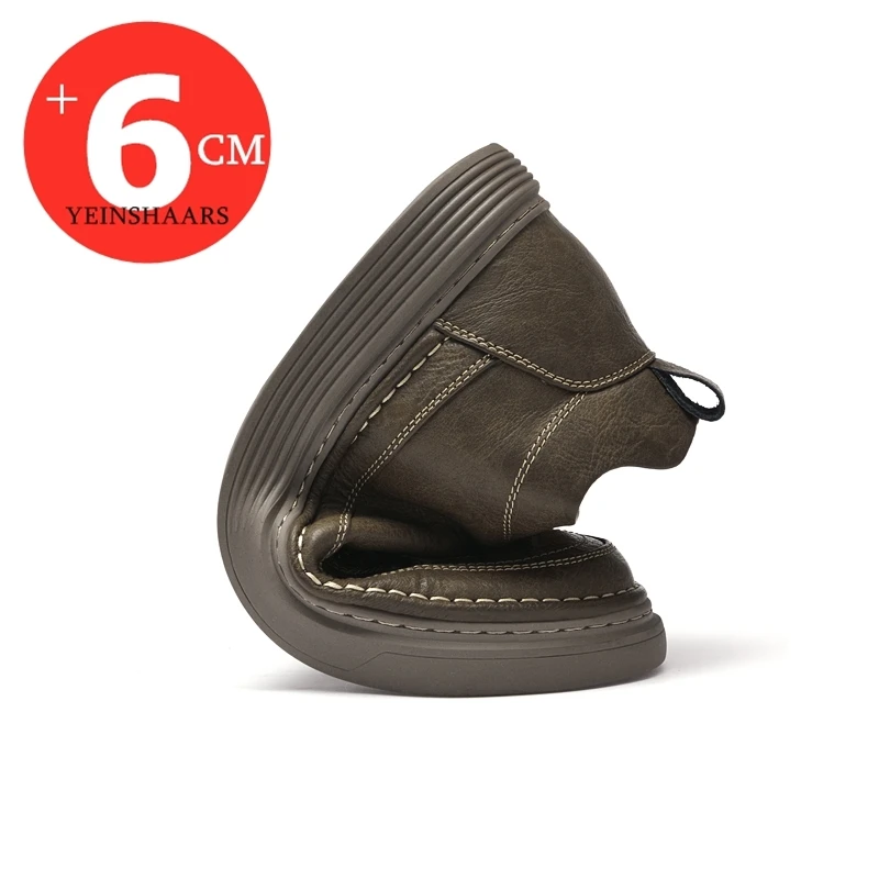 New Men 6cm Elevator Shoes Casual Men Lift Sneakers Genuine Cow Leather Leisure Designer Shoes Height Increase Taller Shoes
