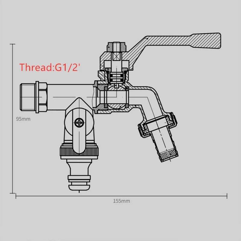 1PC Washing Machine Faucet Brass Bibcock One In Two Out Outdoor Single Cold Water