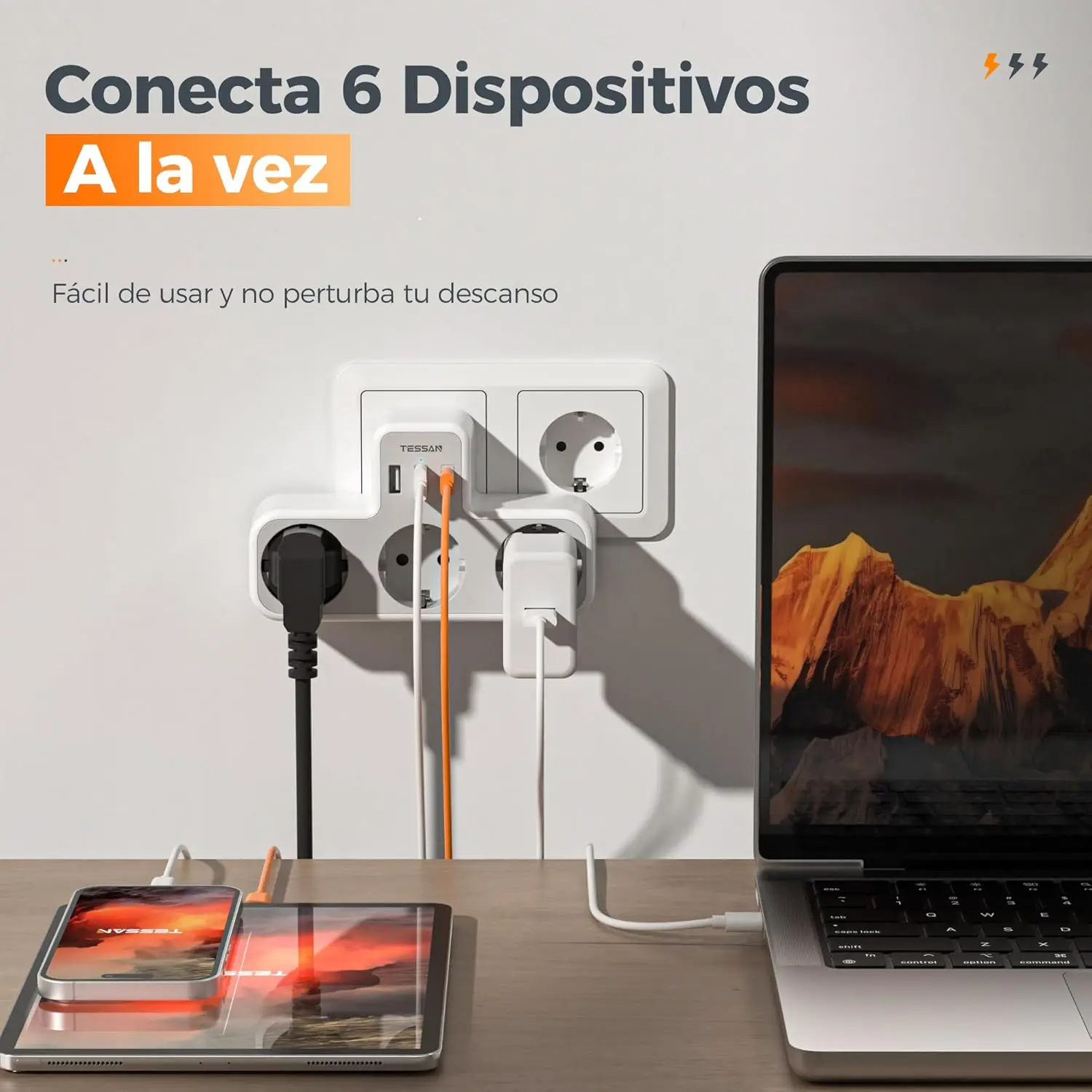 TESSAN Tour ultiprise 8 Sortie AC avec 3 USB, Parafoudre et Surtension