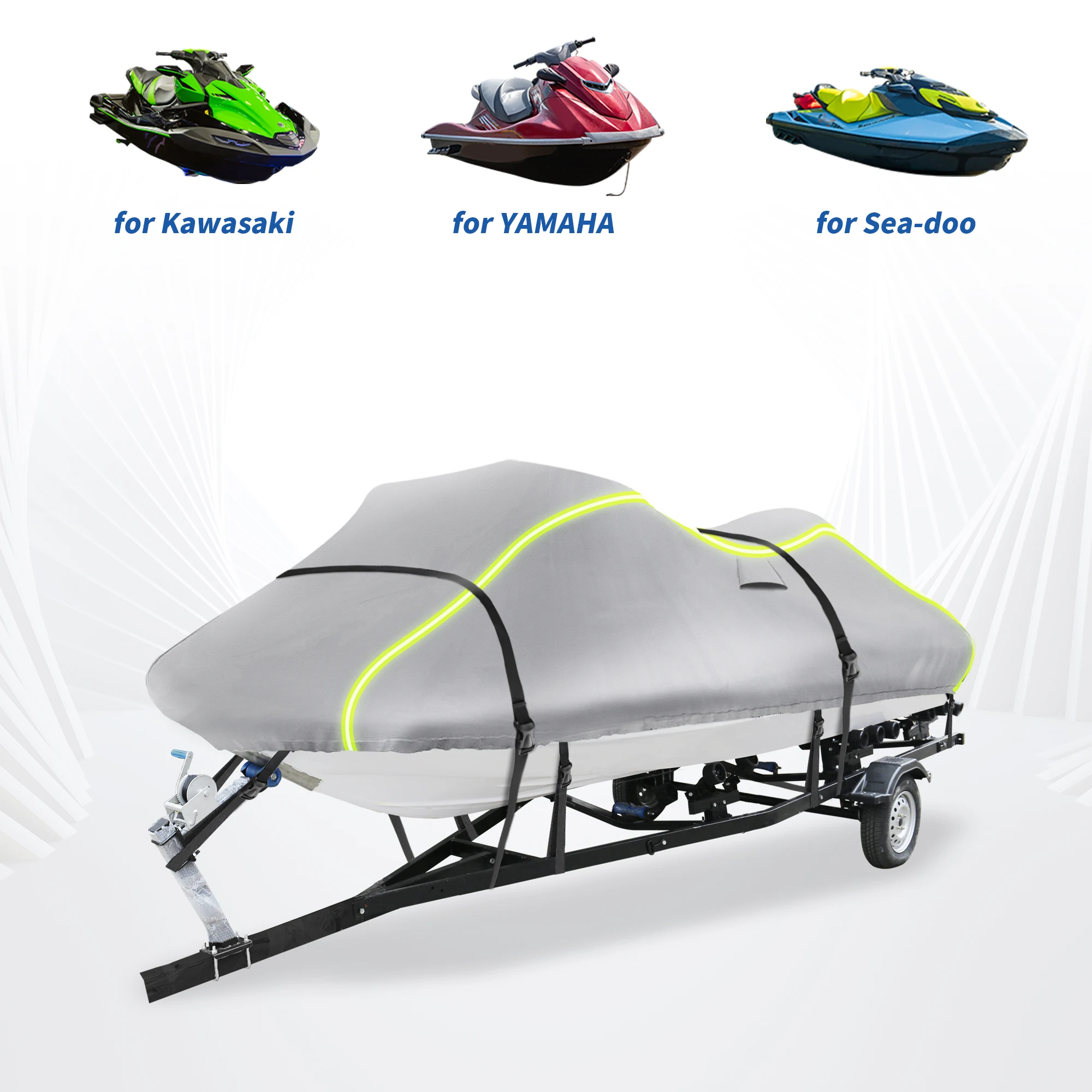 Seadoo Cover NIGOOLATA Jet Ski Cover 3 Seater Heavy Duty Waterproof 210D Trailerable PWC Jetski Cover For Sea-Doo Yamaha Wave Runner 136"-145" - Black With Blue In Seadoo Accessories - Foto 9