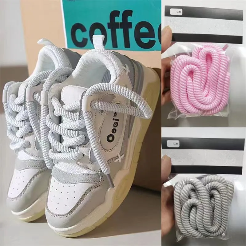 Bold 1 Cm Thread Round Shoelaces Canvas White Shoes Laces Women Men