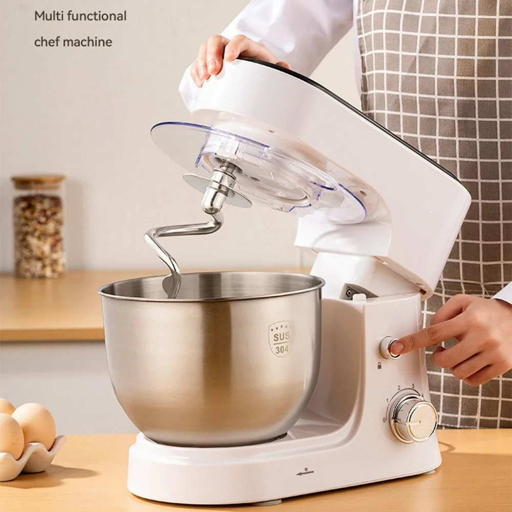 US Plug Household Desktop Automatic Cooking Machine,Stainless Steel Dough Mixer, Cream Multi-function Blender,Egg Beater,White 2
