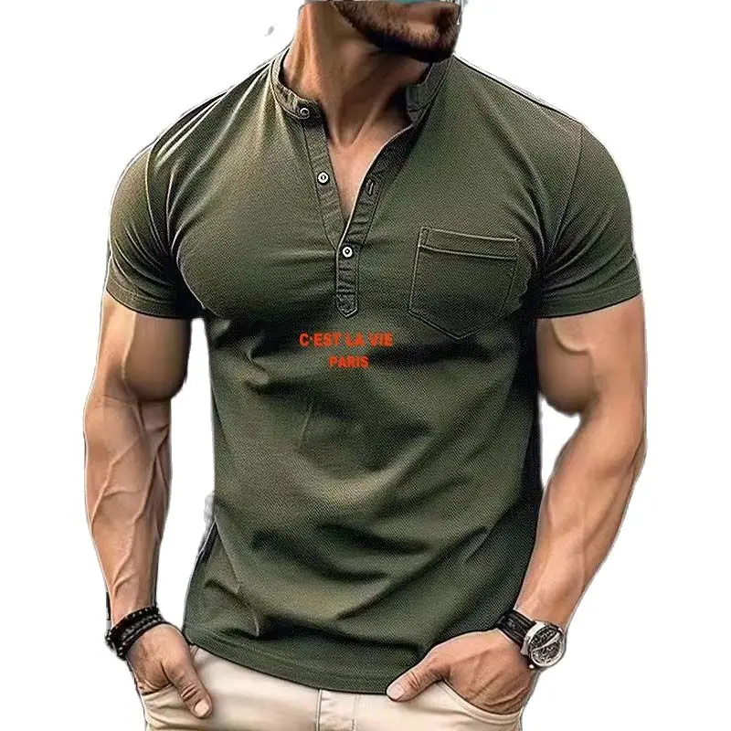 

Men's new summer high quality fashion short-sleeved Polo shirt solid color standing collar Polo shirt shirt