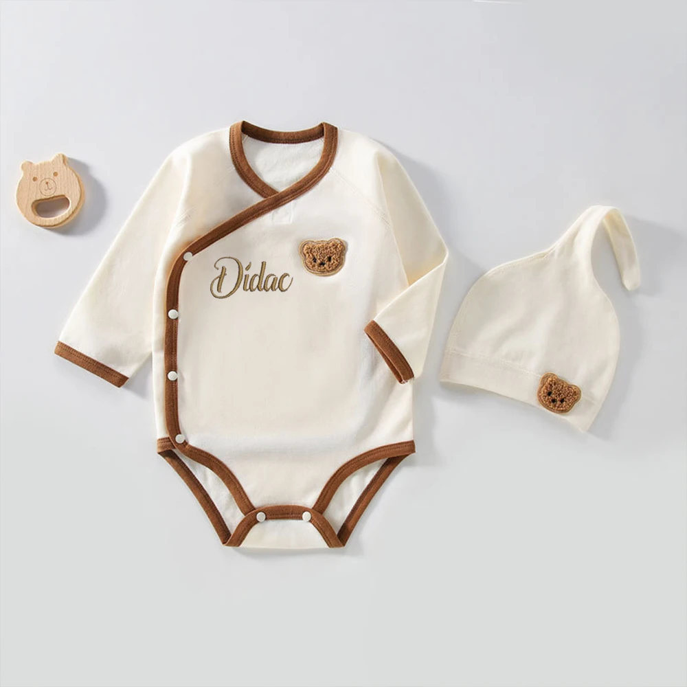 Name Custom Baby Shirt Spring and Autumn Baby Triangle Pure Cotton Boneless Embroidery Newborn Long Sleeve Printed Jumpsuit