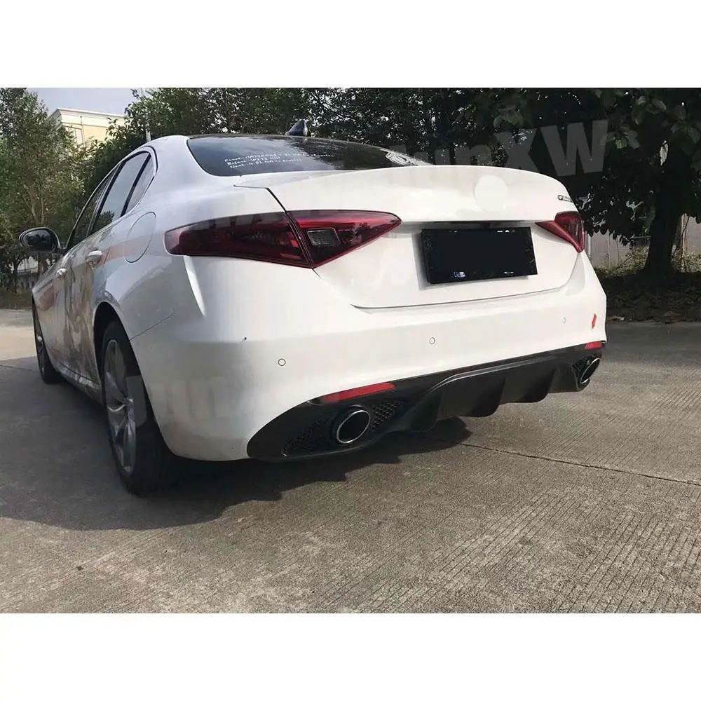 Auto-Heckstoßstangen-Lippen-Diffusor, Spoiler mit Auspuffspitzen für Alfa Romeo Giulia, nur Diffusor, Standard 2016–2019, PP, schwarze Karosserie-Kits – Detail 7