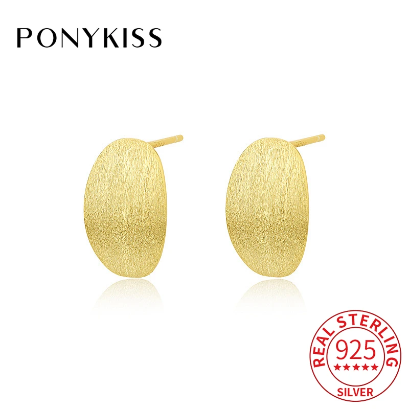 

PONYKISS INS Hot Real 925 Sterling Silver 18K Gold Oval Stud Earrings For Women Classic Fine Jewelry Minimalist Geometric Bijoux