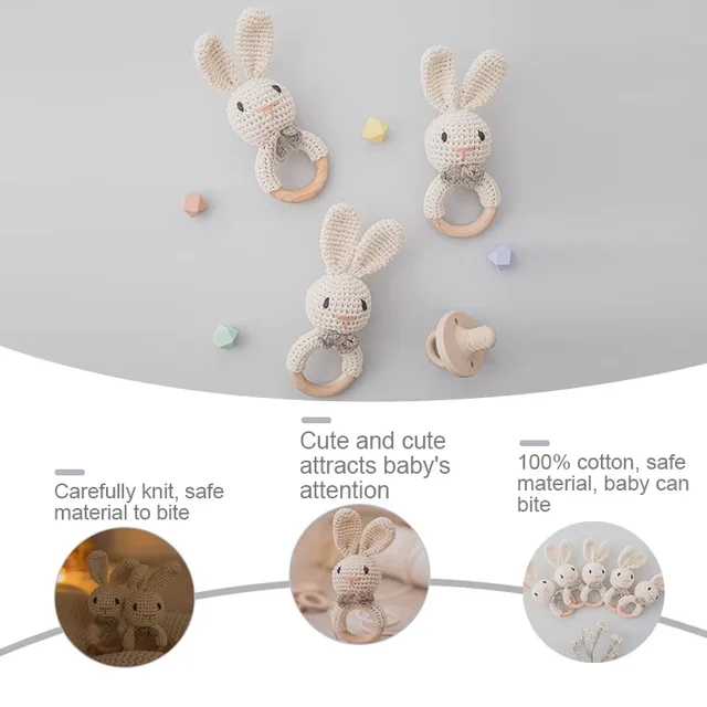 Hochet en Crochet pour bébé, jouet de dentition en bois sans BPA, rongeur en bois, lapin, jeu Mobile, gymnastique, jouets musicaux éducatifs pour nouveau-né 5
