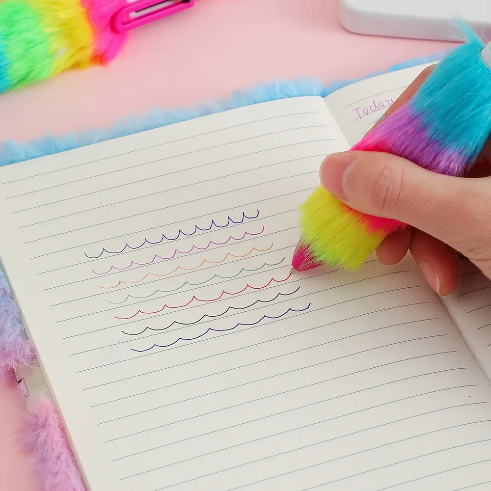 Ballpoint Pen 2PCs Unicorn Plush Student Rainbow Gel Pen Cartoon Girl Handwriting Office Accessories